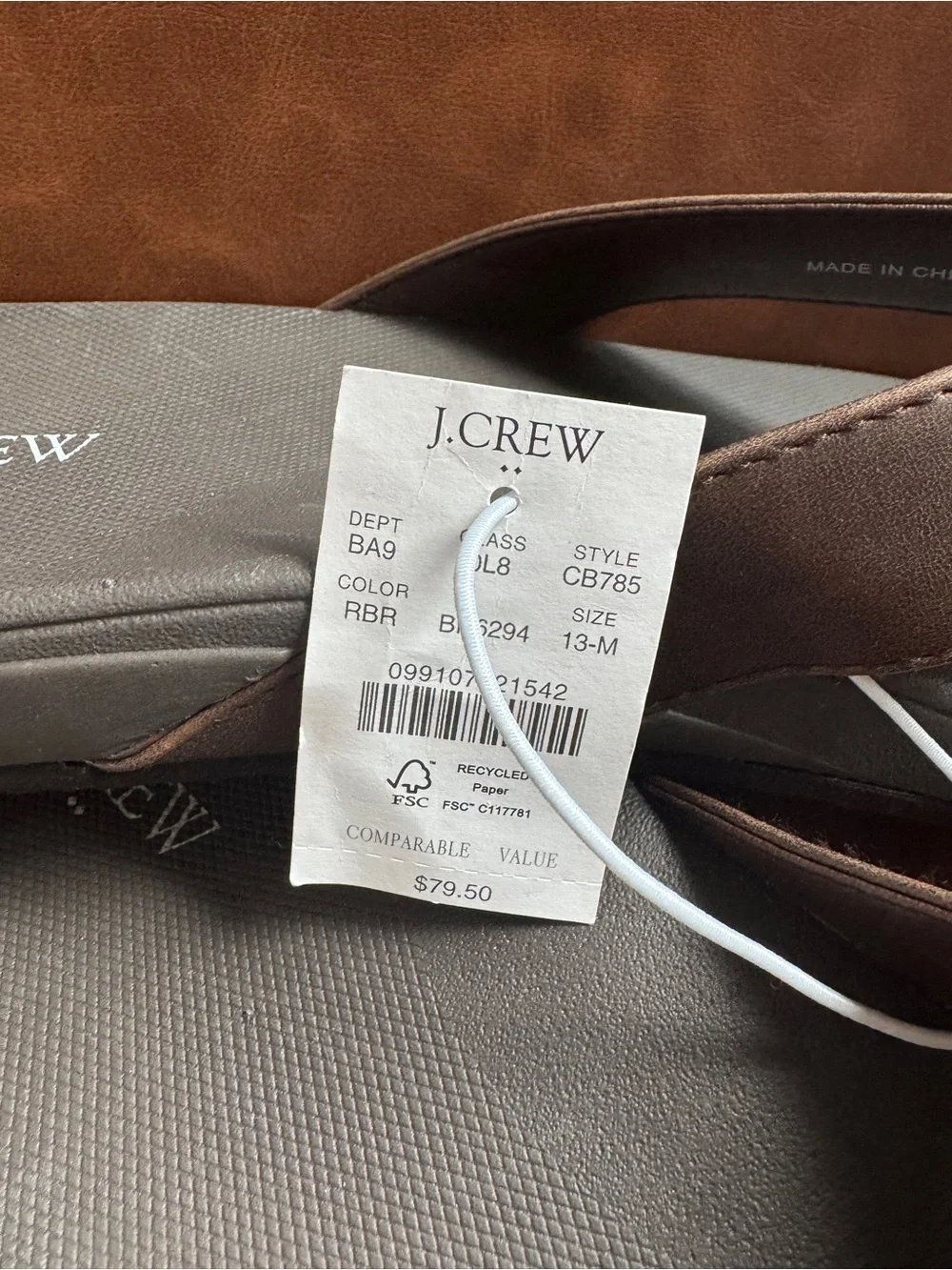 J. Crew Men’s Dark Brown and Black Flip-Flop Sandals